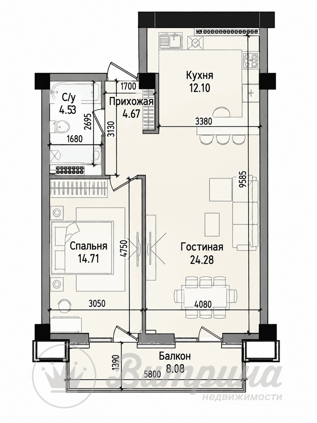 ЖК "Venera Residence" 2комнатная Коробка
