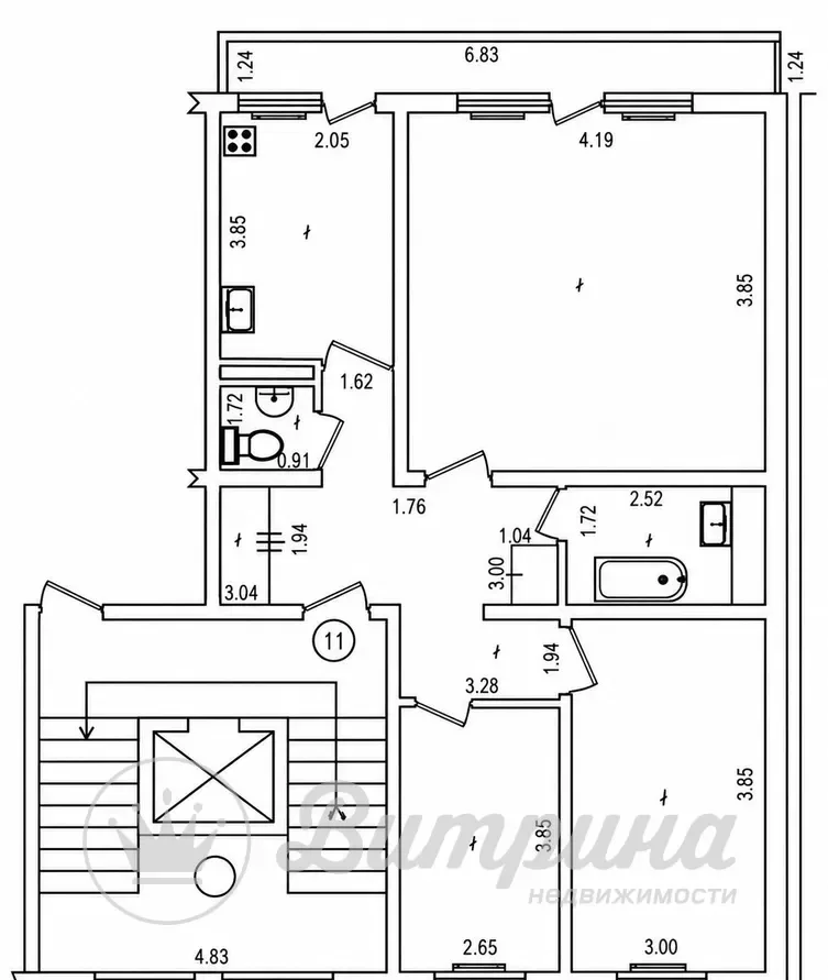 3 комнатная квартира, Франция 75м2 с ремонтом — 9